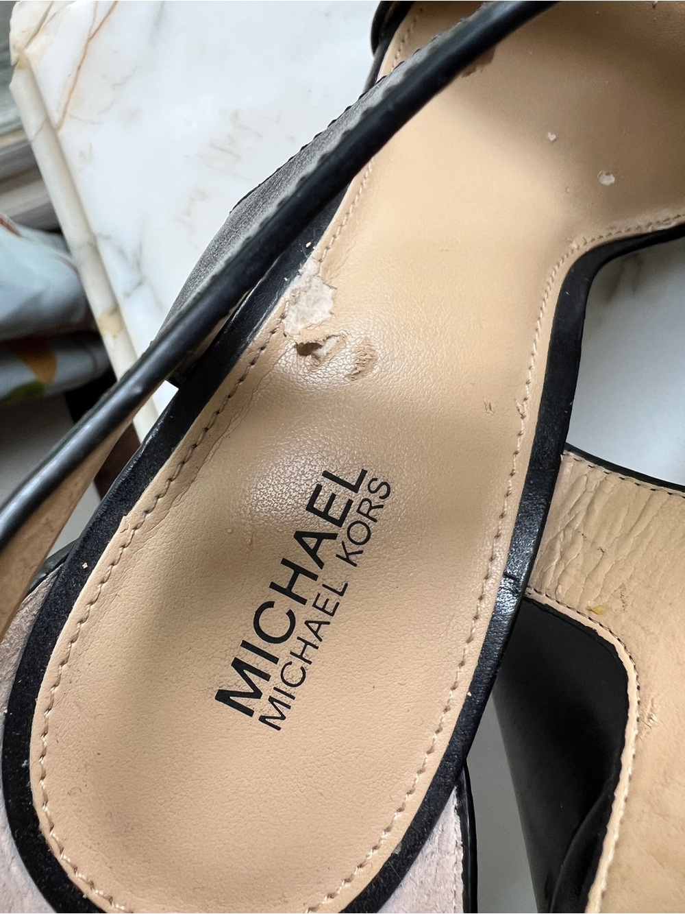 Michael Kors Berkley Black Leather T-Strap Platform Heel with Gold Zipper Size 9 - Picture 10 of 10
